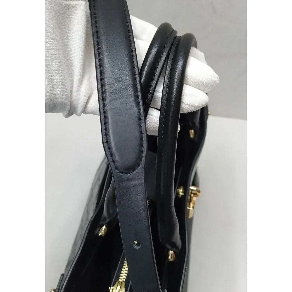 Michael Kors Gramercy Black Leather Lock Double Satchel Shoulder Bag - $358